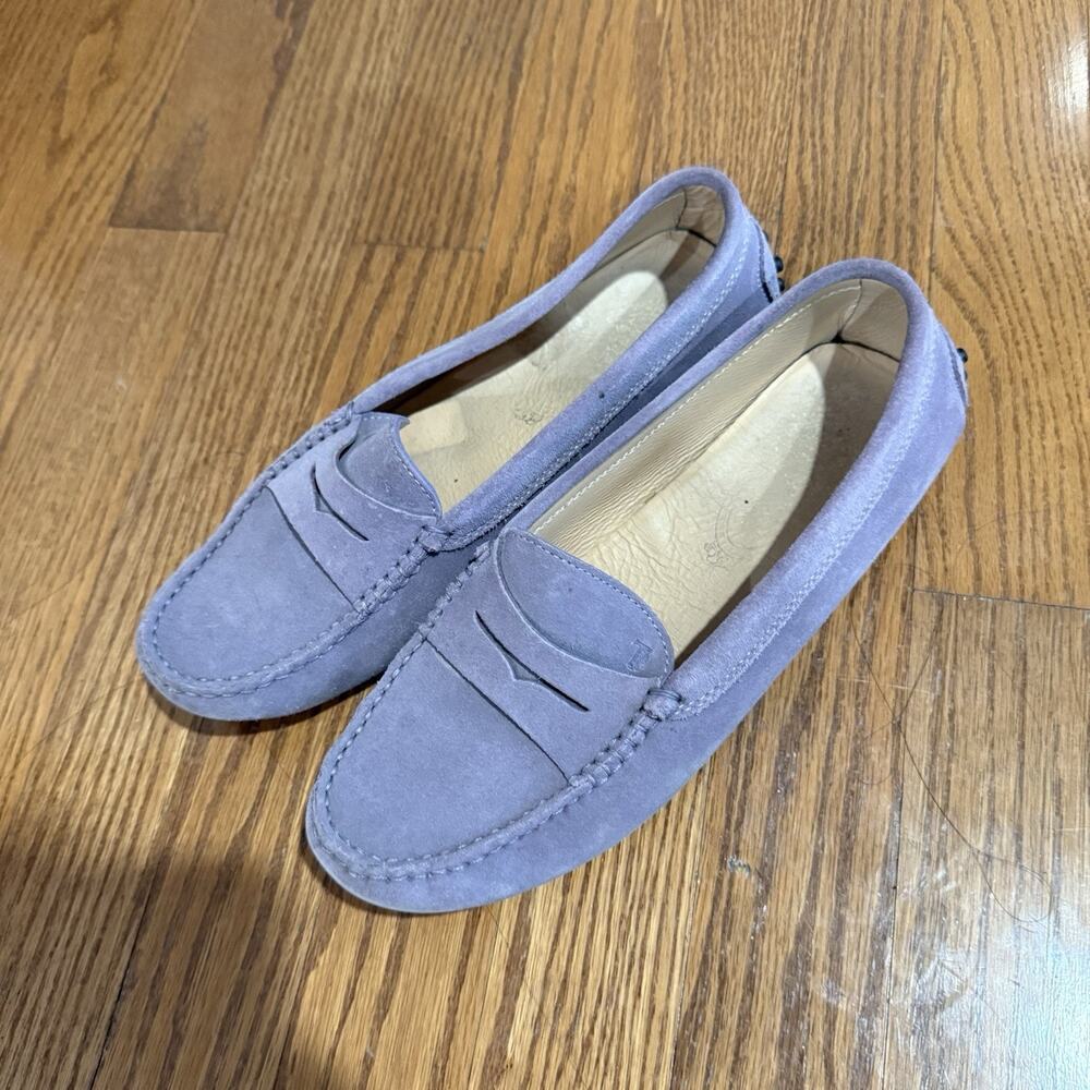 TOD'S Gommino Driving Moc Womens EU Size 37.5 Lavender Purple Suede Loafer Italy